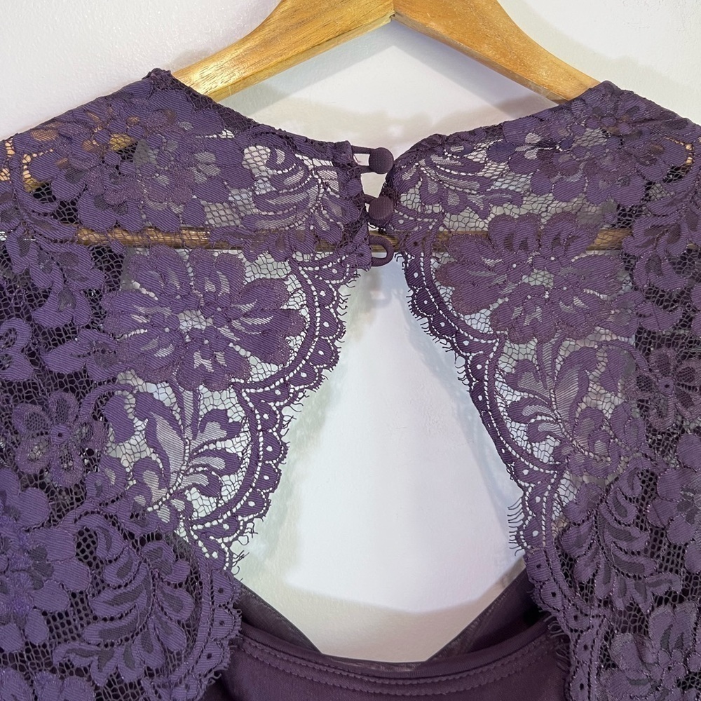 NWT David's Bridal XSCAPE Woman Joanna Chen Purple Lace Shoulder Drape Dress 18 - Picture 11 of 16